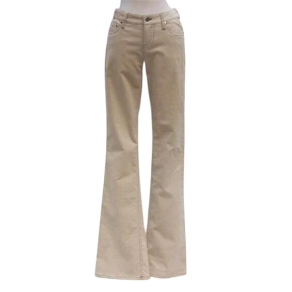 Cache Beige Corduroy Silver Stud Animal Trim Inside Flare Jean Pant NWT New $98 - Picture 2 of 6
